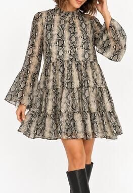 Altar'd State Snake Print Tiered Babydoll Mini Dress Size Medium